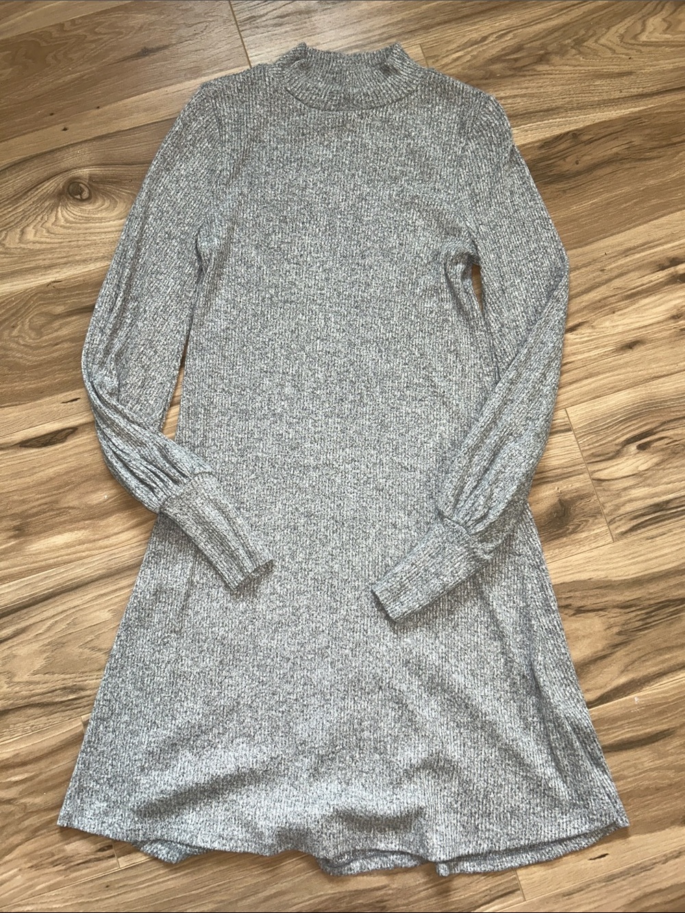 Express Heather Gray Ribbed Long-Sleeve Knit Dress